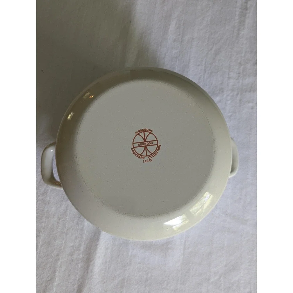 Vintage Kingsbury Dogwood Stock Pot with Lid 70's Enamelware Floral Mid-Century
